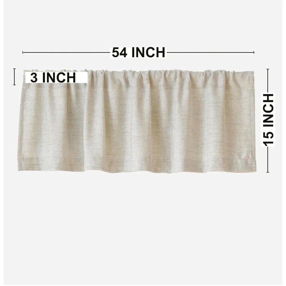 2 Pack Faux Linen Valance for Windows Kitchen LivingRoom Valances 54x15” Natural